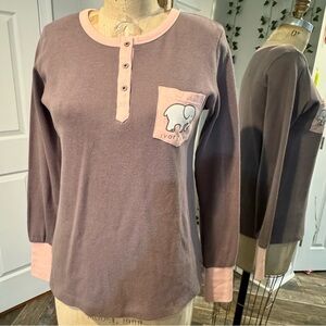 Ivory Ella Dusty Grey/Pink Henley Chest Pkt Logo L/S 100%Cot Waffle Knit Sz XS